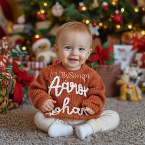 Personalized Name Sweater for Toddlers, Chunky Baby Sweater, Embroidered Baby Girl Jumper, Handmade Kids Sweater, and Custom Baby Gifts