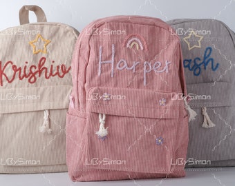 Mochila de pana personalizada: Mochila escolar bordada personalizada para niños