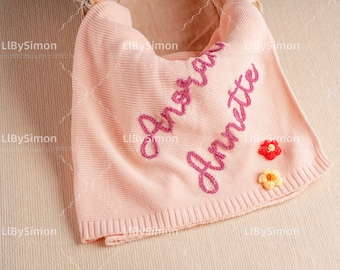 Wrap Your Little One in Warmth and Love with Our Hand-Embroidered Personalized Knit Baby Blanket - A Custom Name Swaddle Blanket