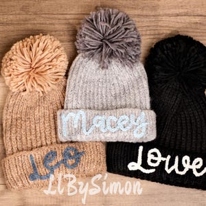 Personalized Pom Pom Beanie – Custom Knitted Baby and Toddler Hat – One-of-a-Kind Embroidered Gift for Boys and Girls