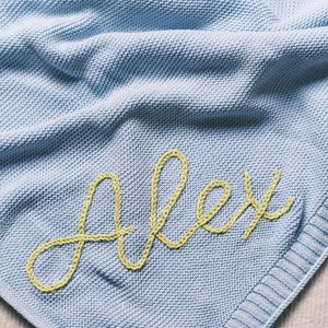 Wrap Your Little One in Warmth and Love with Our Hand-Embroidered Personalized Knit Baby Blanket A Custom Name Swaddle Blanket image 4