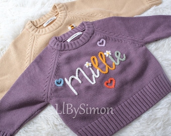 Handgefertigter bestickter Namenspullover für Babys und Kleinkinder, personalisiertes Geschenk für Neugeborene