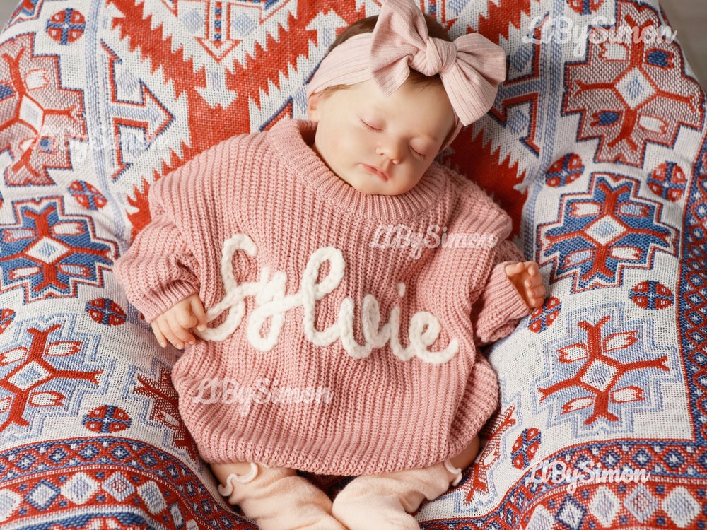 Festive Joy: Personalized Baby Sweater With Hand-Embroidered Name & Monogram - A Special Aunt'S Gift For Baby Girl-Christmas Gift X Designed By Weartrendz Monstore