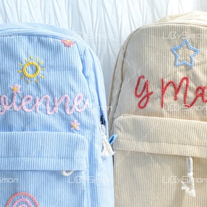 Sac à dos en velours côtelé personnalisé : cartable brodé personnalisé pour enfants