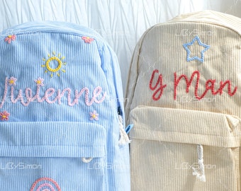 Custom Corduroy Backpack: Personalized Embroidered School Bag for Kids