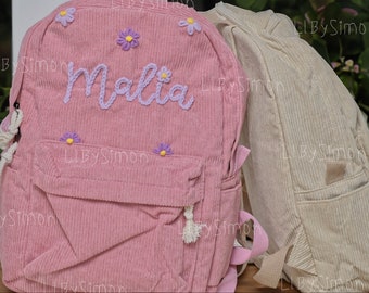 Custom Corduroy Backpack: Personalized Embroidered School Bag for Kids