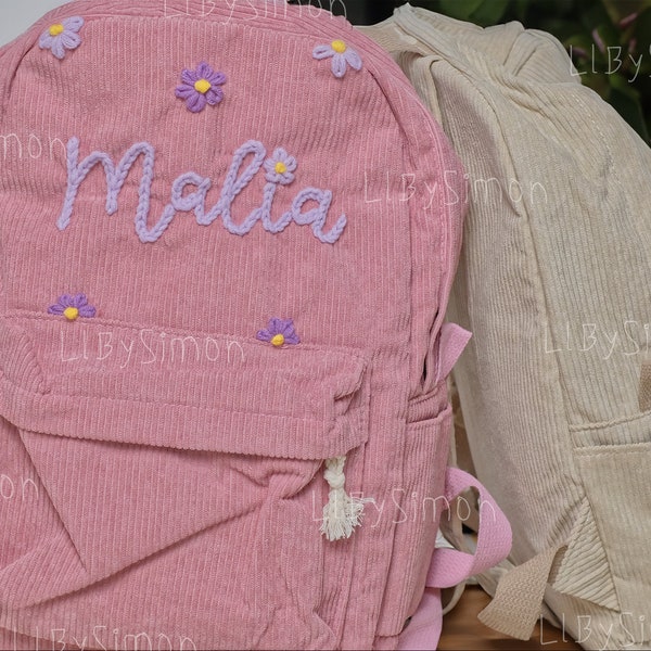 Custom Corduroy Backpack: Personalized Embroidered School Bag for Kids