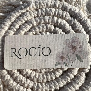 Marcasitios Rectangular Personalizado de Papel Verjurado para Bodas – Detalle Floral Elegante