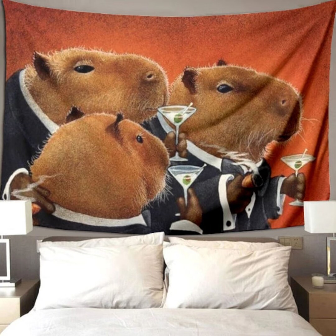 Capybara Meme Tapestry Cute Suit Martini Wall Hanging Poster - Etsy