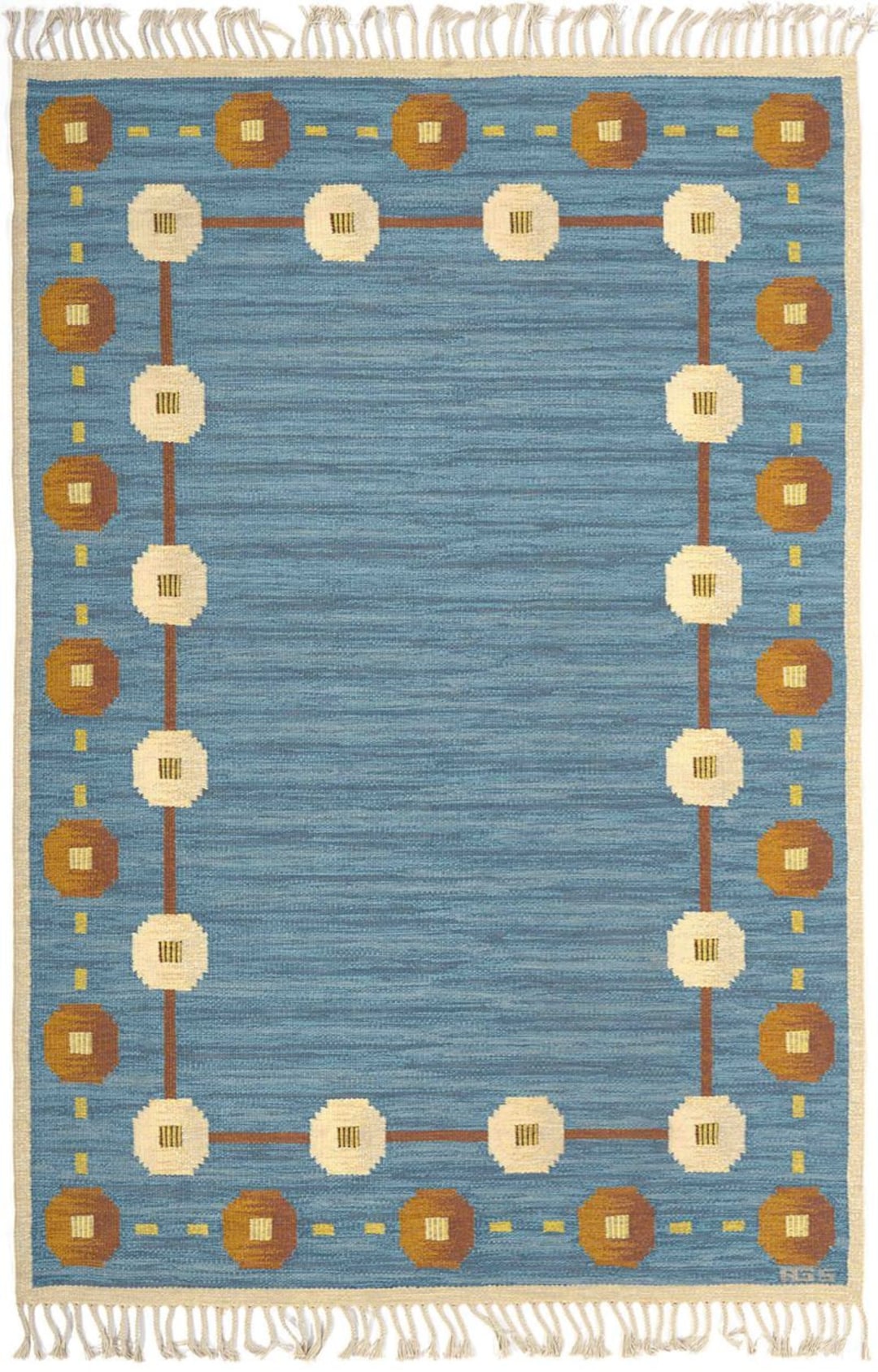 Blue Cotton Kilim Rug: Swedish Marianne Richter Inspired Design - Etsy
