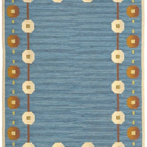 Rug Blue Cotton Swedish Marianne Richter Inspired kilim blue rug for Living Room Office Bedroom Customize in All Sizes!