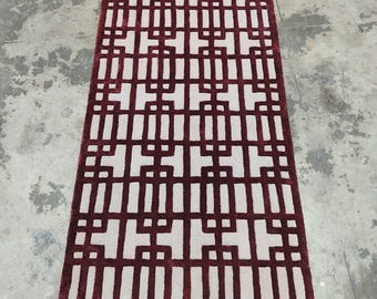 Handwoven Beige Wool Kilim Rug, Scandinavian Nordic Flatweave, Geometric Boho Living Room Area Carpet