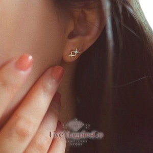 Pendientes de doble estrella dorada / Pendientes delicados y bonitos / Pendientes de estrella plateada / Pendientes minimalistas / Regalos para ella