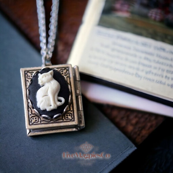 Silver Cat Book Locket Pendant Necklace | Locket Necklace | Silver Necklace | Handmade Jewellery | Gift for Her | Gift for Cat Lover