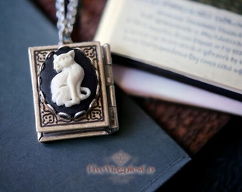 Silver Cat Book Locket Pendant Necklace | Locket Necklace | Silver Necklace | Handmade Jewellery | Gift for Her | Gift for Cat Lover