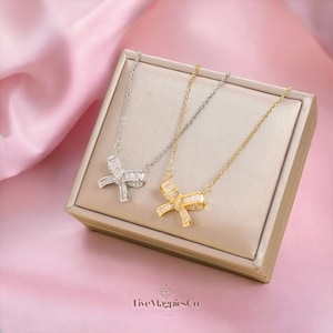 Dainty Gold and Silver Bow Necklace | Bow Pendant Necklace | Ribbon Necklace | Minimalist Necklace | Cute Jewellery | Gift for Her