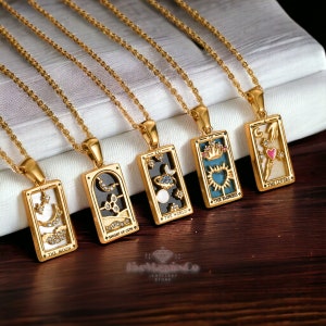 18K Gold Plated Tarot Card Pendant Necklace | Spirituality Jewellery | Zodiac Pendants | Gold Necklace | Unique Design | Gift for Her