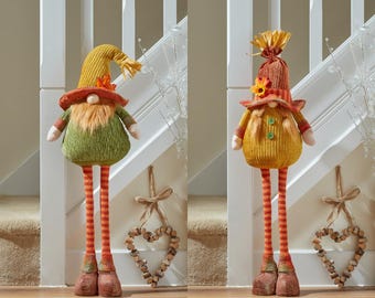 Mr or Mrs Gonk with Straw Hat Telescopic Legs Standing Large Autumn Decoration 55-80cm