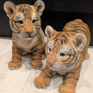 Realistic Large Tiger Cub Playful or Sitting Garden Ornament Home Decoration Frost Resistant Resin 24-31 cm
