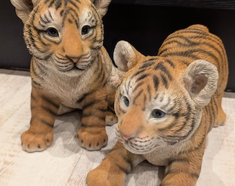 Realistic Large Tiger Cub Playful or Sitting Garden Ornament Home Decoration Frost Resistant Resin 24-31 cm