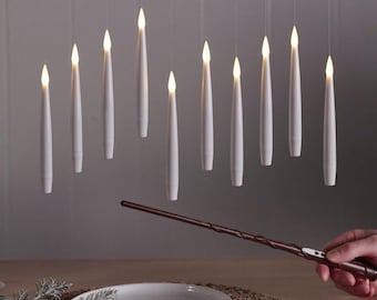 Christmas Light Floating Candles 10 piece Remote Magic Wand Flickering Flame Effect Warm White