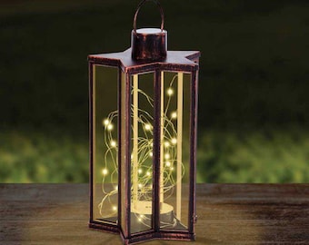Starlight Lantern 60 Warm White LED Lights - Bronze Effect Battery 30cm