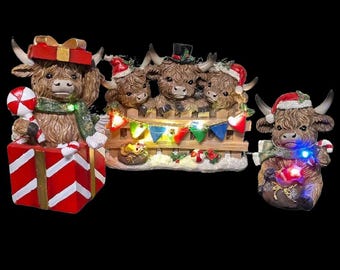 Christmas Highland Cow Ornaments Colour Changing LED Lights Home Décor various gifting options available 14-21cm
