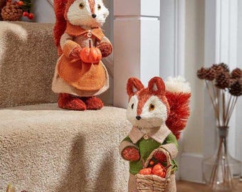 Fox Harvest Boy or Girl Autumn Decoration Statue Home Décor 30 x 13 x 20 cm with Pumpkin & Basket of Pumpkins