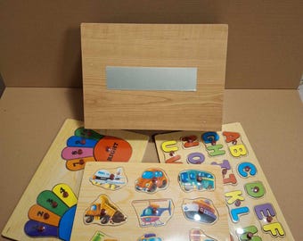 wooden puzzle set alphabet numbers puzzles Vehicle children learning interactive educational