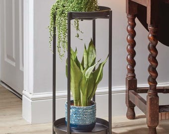 Soporte de dos niveles para macetas de 60 x 28 cm, soporte metálico para plantas, ideal para el hogar o el jardín.