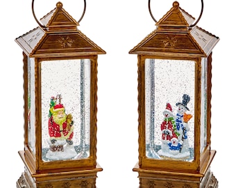 Light Up LED Water Spinner Snow Globe Santa Father Christmas Chimney or Snowman 27cm