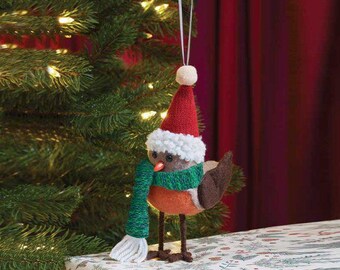 Festive Robin Pendant Freestanding or Hanging Christmas Ornament 18x14cm Bauble Home Decor Hangable Decoration