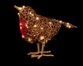 Rattan Robin Christmas Decoration Outdoor 8 function 30 Warm LED Timer