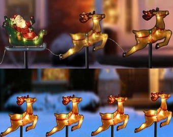 Outdoor Christmas Decorations Path Lights Retro Stake Santa Sleigh Reindeer