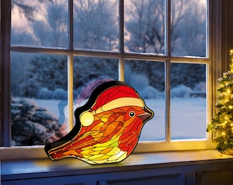 Xmas Stained Glass Robin Christmas Decoration 30cm Table Top Ornament LB261232