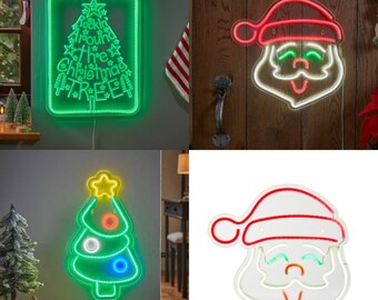 Letrero navideño de neón flexible LED Papá Noel o árbol 35-40 cm Luces USB