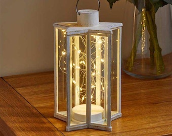 Starlight Lantern 60 Warm White LED Lights - Cream & Gold Battery 30cm
