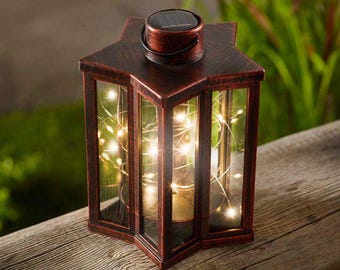 Farol de luz de estrellas con energía solar, luces LED de luciérnaga, adorno de jardín de 16 cm 1080206