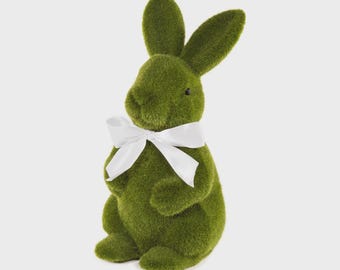 Conejo verde flocado para decoración de Pascua, 20 o 28 cm, para el hogar y el jardín.