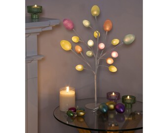 Árbol de huevos de Pascua LED de 45 cm y 18 luces, decoración para mesa de pie, decoración del hogar