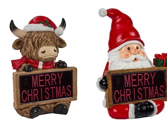 Outdoor Christmas Decoration Highland Cow or Santa Merry Christmas Sign Red LED