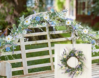 Corona Meadow Whirl de 45 cm o guirnalda de 180 cm. Flores artificiales para decoración de interiores y exteriores. Resistentes a la intemperie y sin necesidad de mantenimiento.