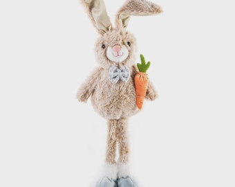 Conejo de Pascua de peluche de pie con zanahoria, 45 cm, decoración primaveral para el hogar