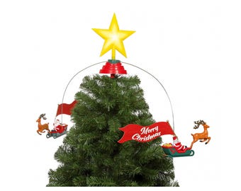 Rotating Santa, Reindeer & Sleigh Merry Christmas Sign Musical Animated 31cm LED Star