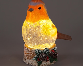 Robin Snow Globe Water Spinner Christmas Decoration Xmas 18cm Warm LED DB00063