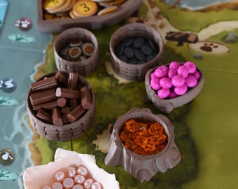 Token Trays for Everdell | Accessories for Base Game & Pearlbrook | Baskets, Boat, Log, Nut + Shell | Terracotta/Walnut | Board Game