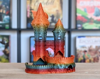 Twindelstein – where two dice heroes face off! 2-player dice tower. Board game & RPG accessory. Dice tower castle. Gaming gear.