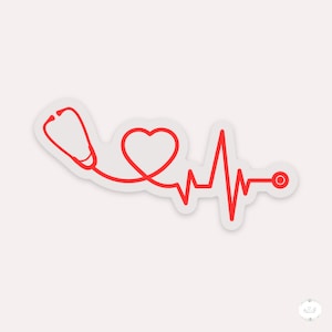 EKG Sticker, Stethoscope Sticker, Nurse Heart Sticker, Healthcare Worker Sticker, Doctor Sticker, Heartbeat Sticker, Nurse Sticker