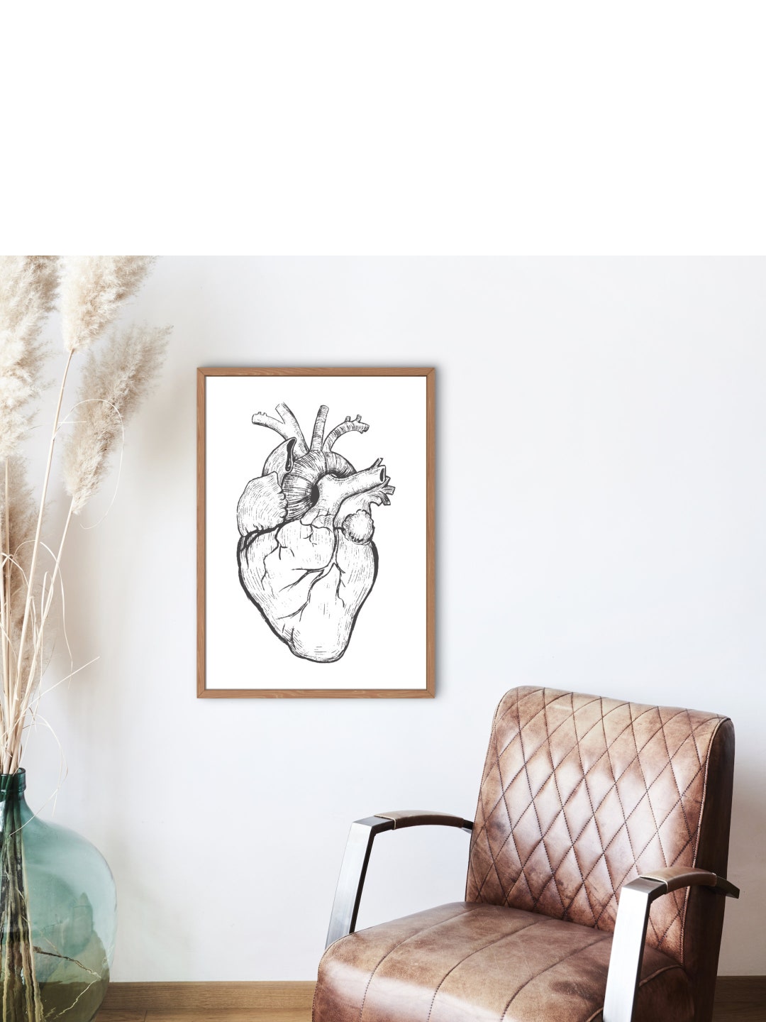 Minimalist Anatomic Heart Drawing Picture Black and White Minimalist