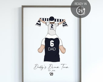 Personalised Football Print, Father's Day Gift, Family Portrait, Daddy and Me, Football Family Print, New Dad Gifts, Mancester UTD Fans Gift